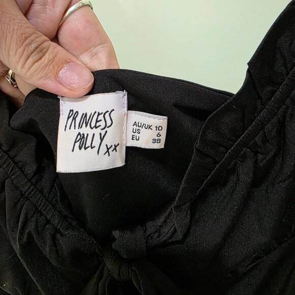 Princess Polly Women’s Black Puff Sleeve Bodysuit – Size 6 – Tie Front One Piece - Picture 3 of 7